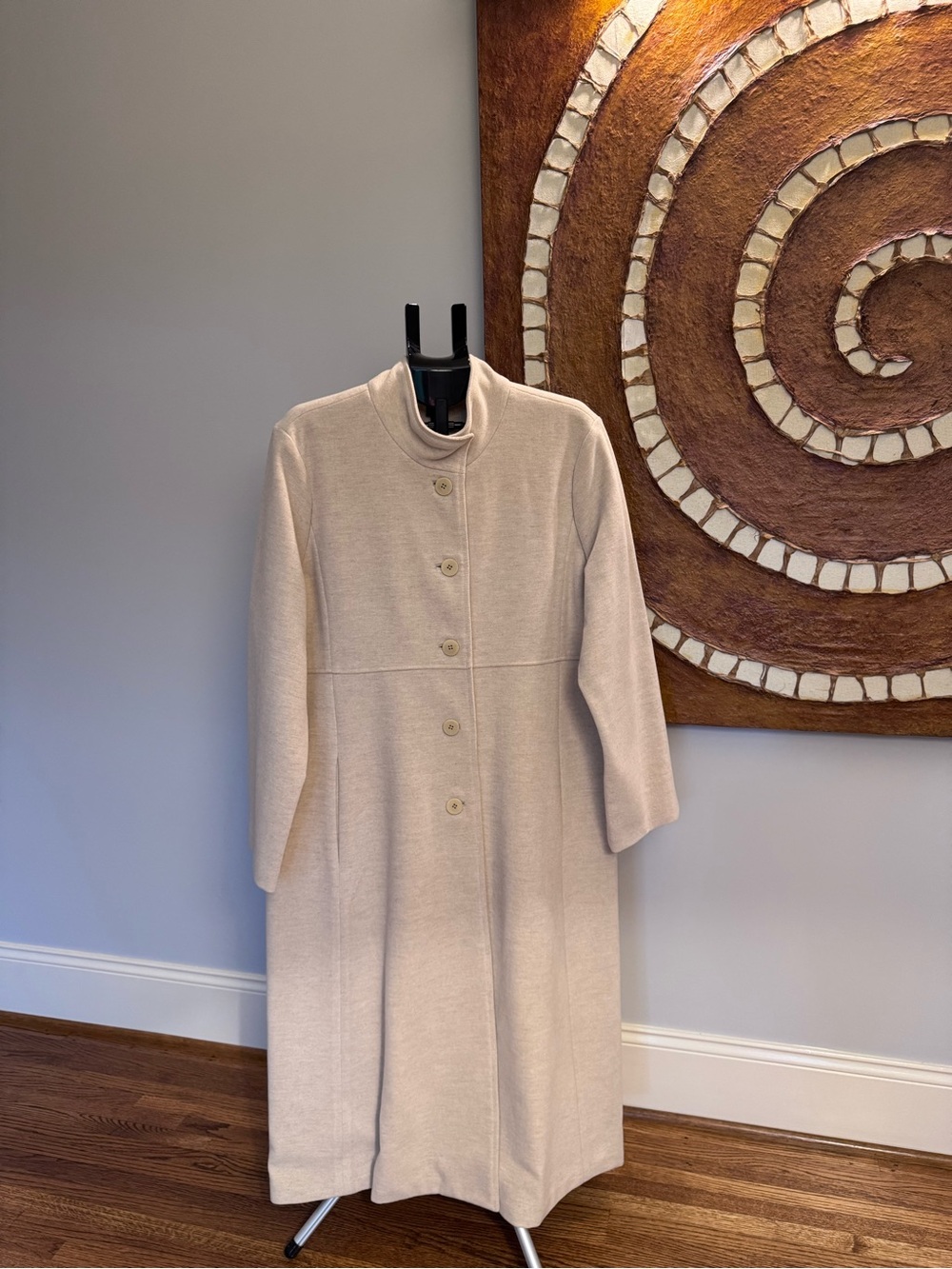 EILEEN FISHER Melton Wool Cream Long Sleeve Button-Front Coat - Size XL